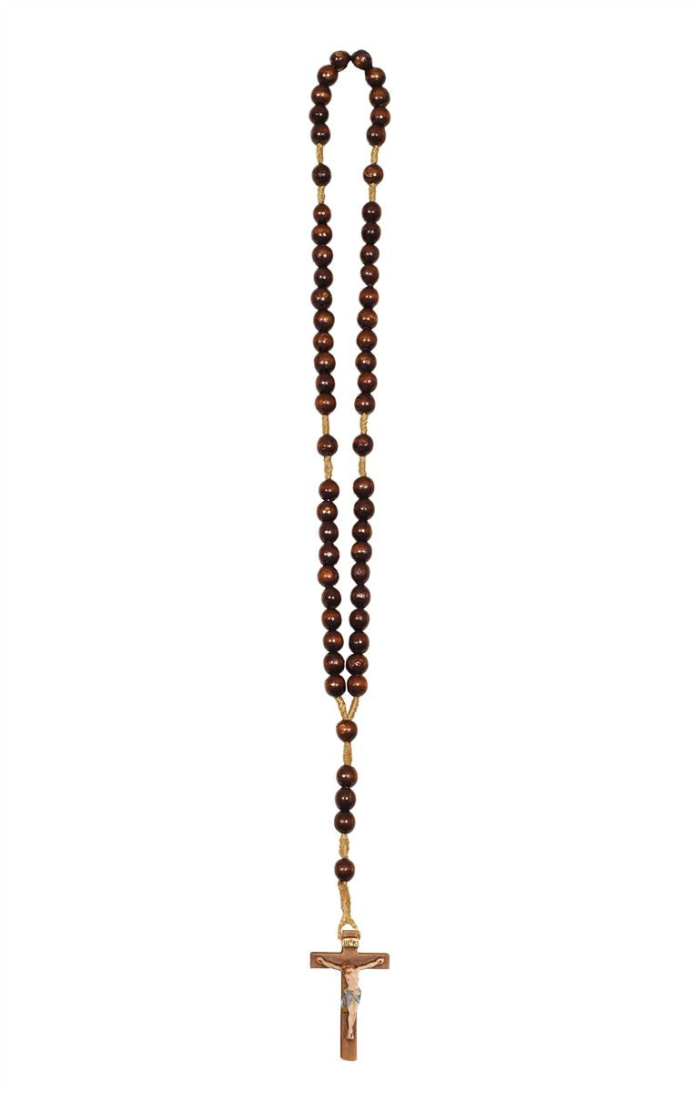 Hand Carved Lindenwood Rosary with Colored Cross