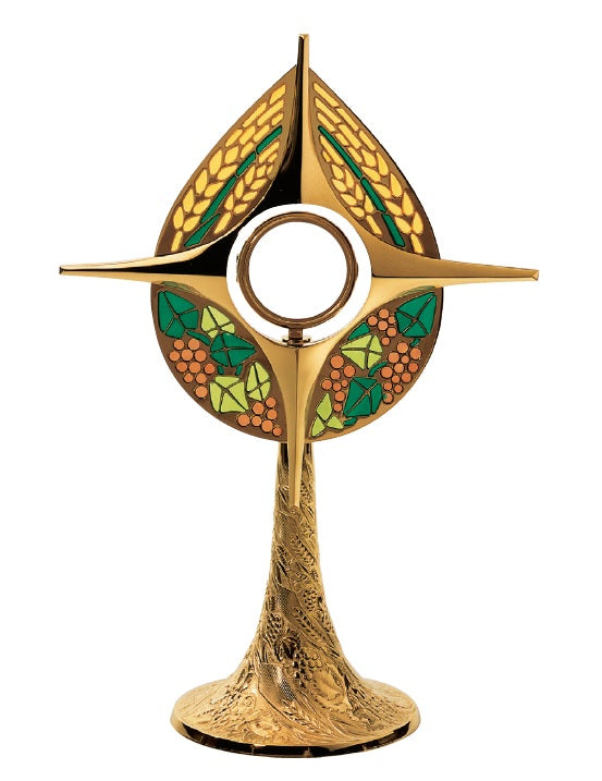 #7285 Contemporary Wheat & Grape Monstrance | 24K Gold-Plated | Handmade In Spain