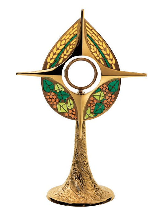 #7285 Contemporary Wheat & Grape Monstrance | 24K Gold-Plated | Handmade In Spain