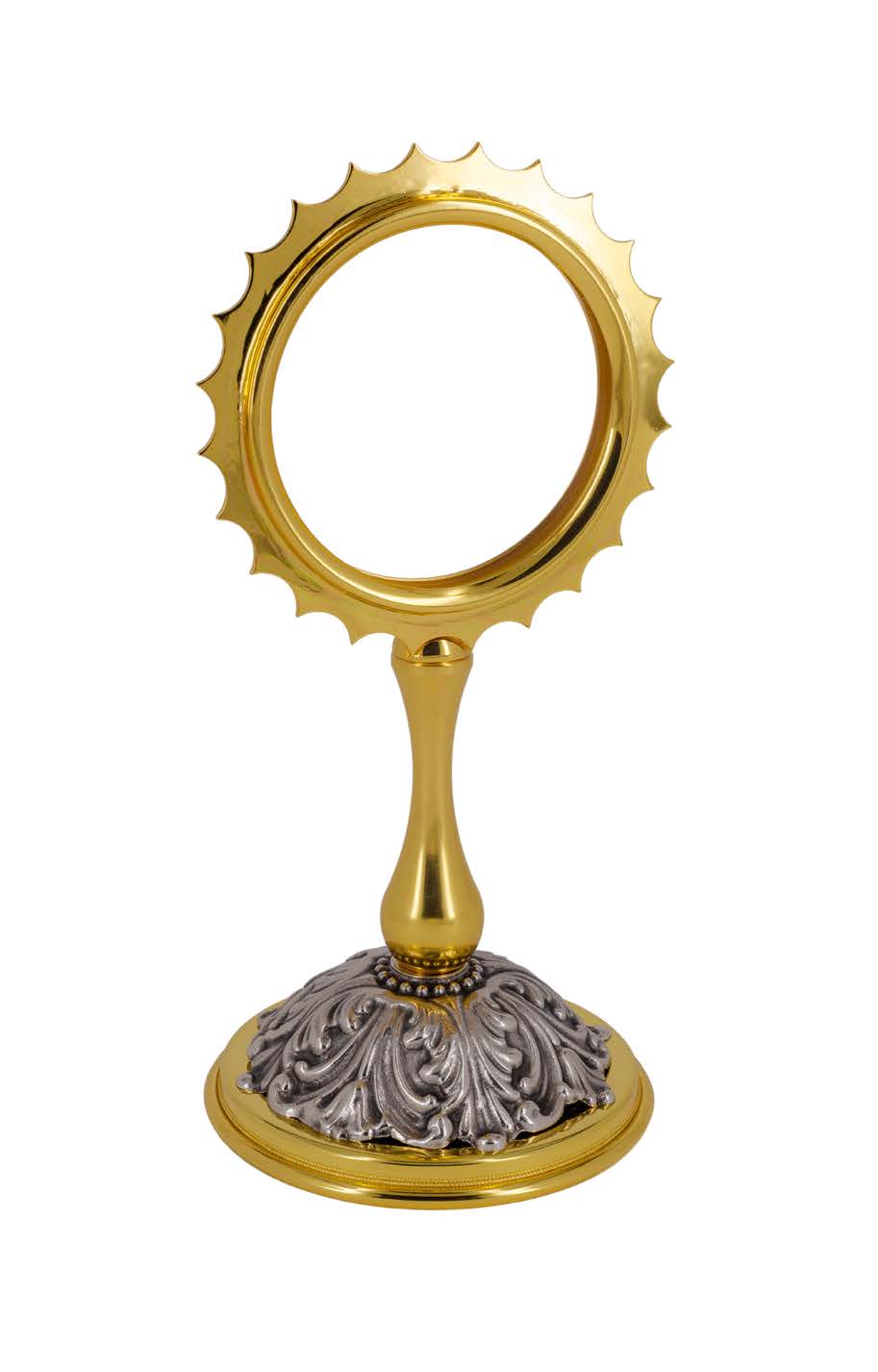 Gold-Plated Brass Chapel Monstrance with Filigree Base | 11-3/4"H | 5-3/4" Luna | Gold & Silver Plated | Handmade in Italy