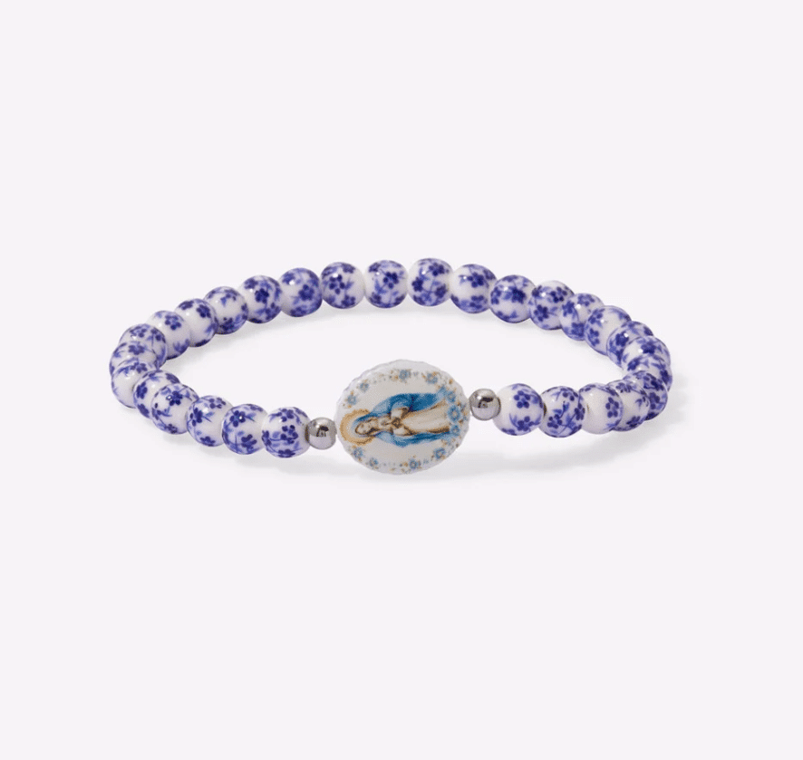 Holy Water Bracelet: Miraculous Mary (Porcelain/Stainless Spacer Beads)