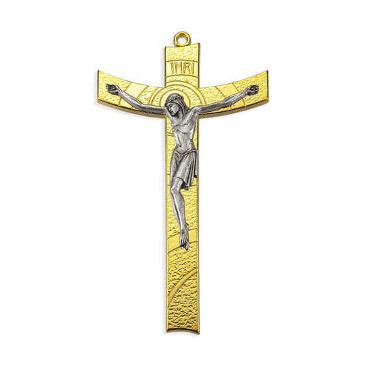 Gold Finish Metal Crucifix with Silver Corpus