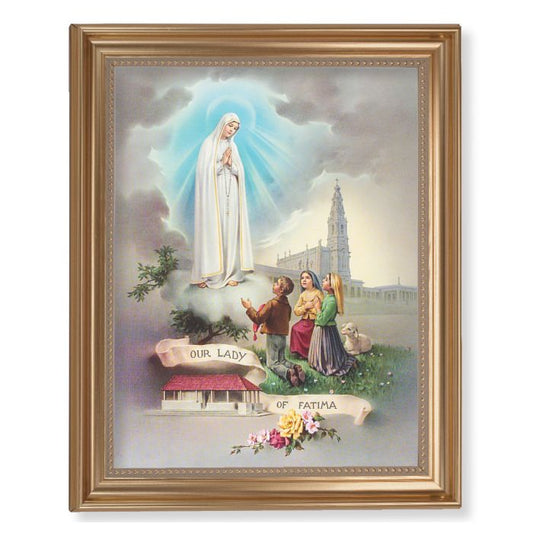 Gold Leaf Antique Finished Frame with Our Lady of Fatima Textured Art