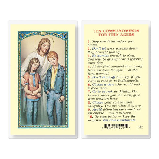 Ten Commandments for Teenagers Holy Card