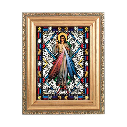 5.5" x 7" Antique Gold Frame with Stained Glass Art