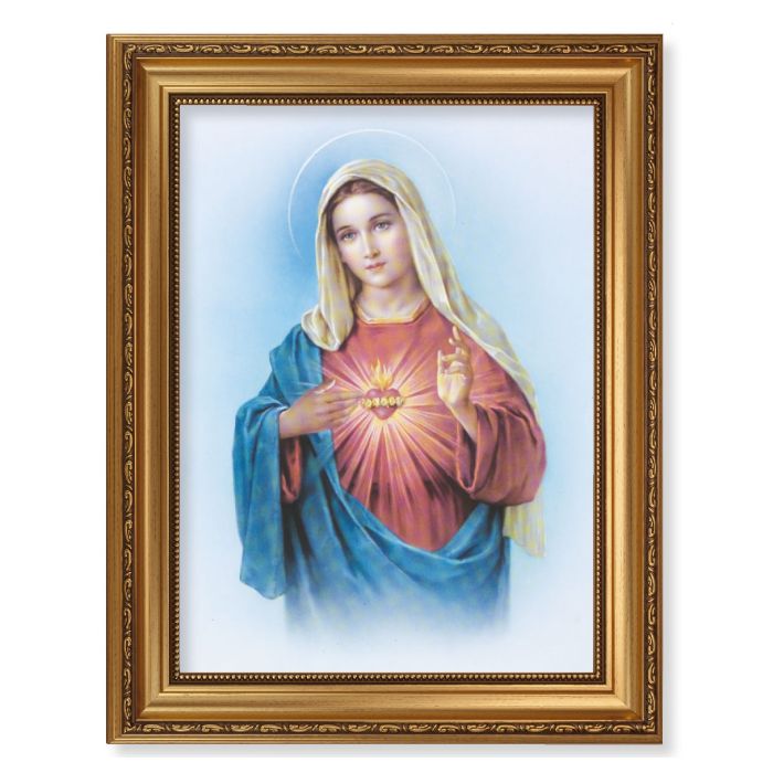 Antique Gold Leaf Beveled Frame with Immaculate Heart of Mary