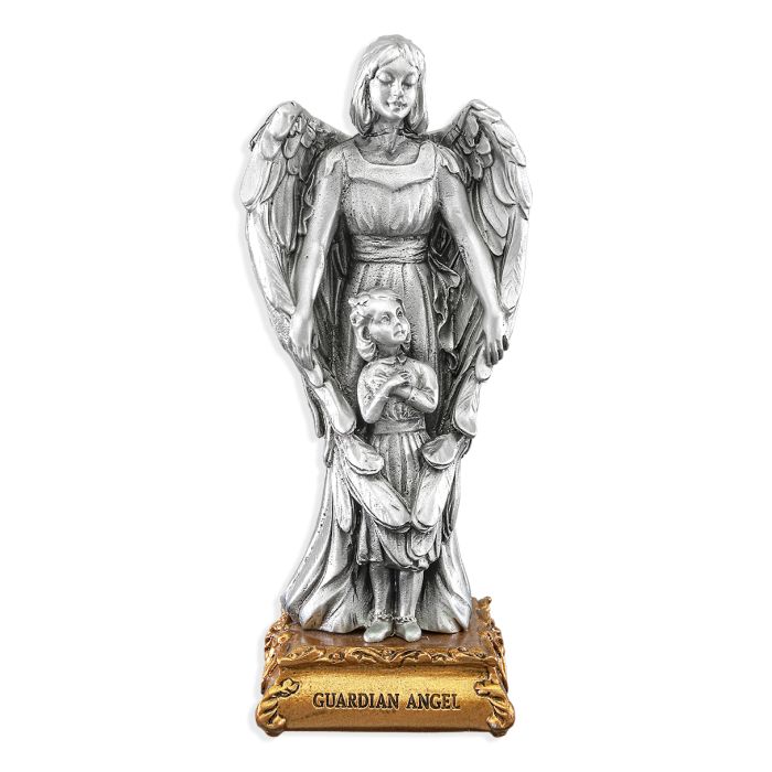 Pewter Saint Guardian Angel with Girl Statue