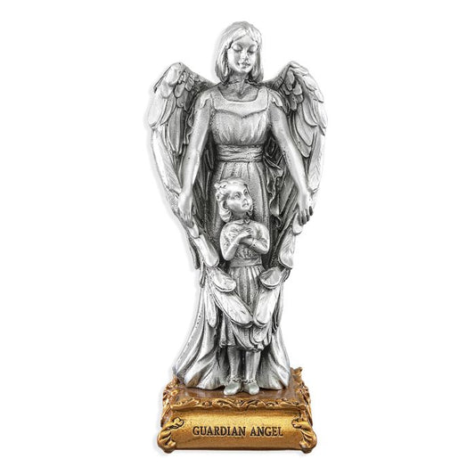 Pewter Saint Guardian Angel with Girl Statue