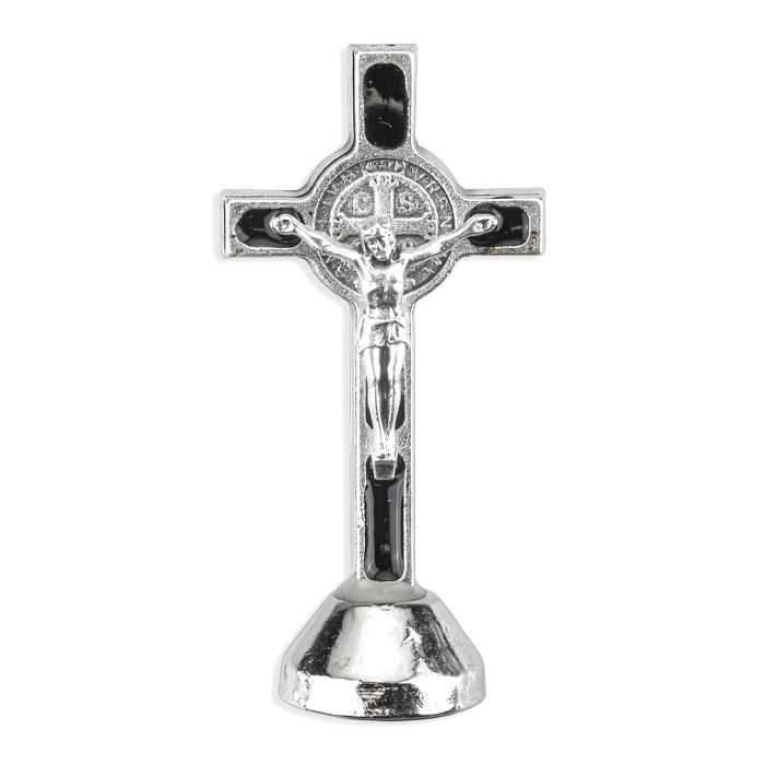 Black Epoxy Standing Benedictine Auto Crucifix with Saint Benedict