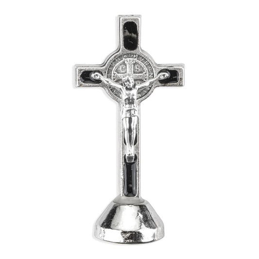Black Epoxy Standing Benedictine Auto Crucifix with Saint Benedict