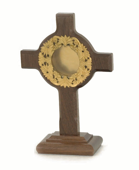 #8254 Wood Cross Reliquary | 24K Gold-Plated Accents