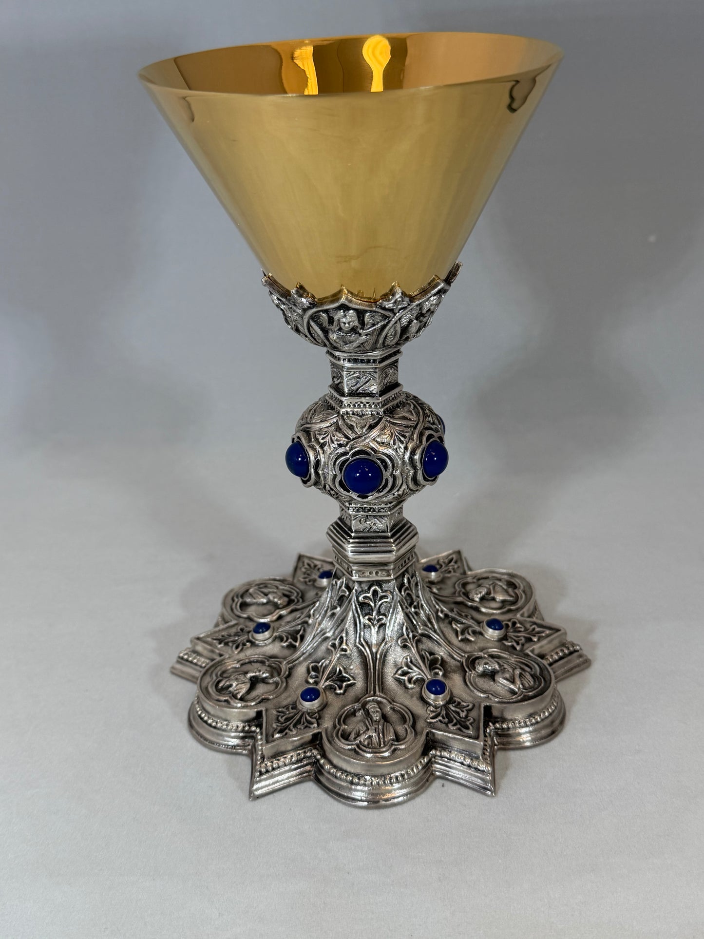 QUICK SHIP - Hand-Chiseled “Holy Trinity” Chalice | 9-5/8", 7oz. | Sterling Silver Cup | Handmade in Italy