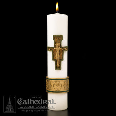 Cross Of St. Francis Christ Candle | 3" x 14"