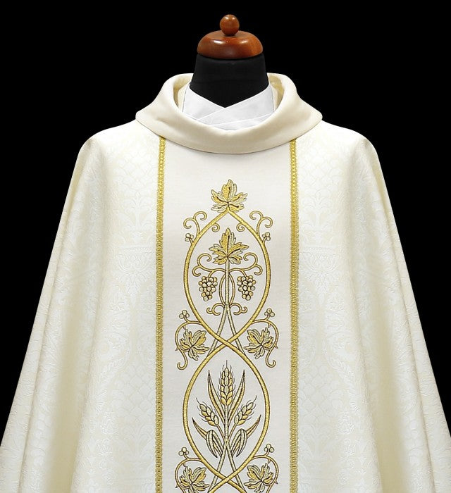Embroidered Velvet-Panel Chasuble | 100% Polyester | All Colors | Made in Poland
