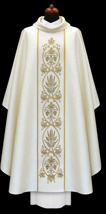 Embroidered Velvet-Panel Chasuble | 100% Polyester | All Colors | Made in Poland