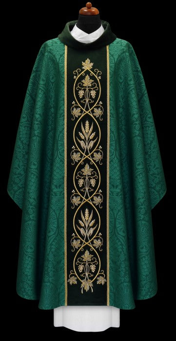 Embroidered Velvet-Panel Chasuble | 100% Polyester | All Colors | Made in Poland