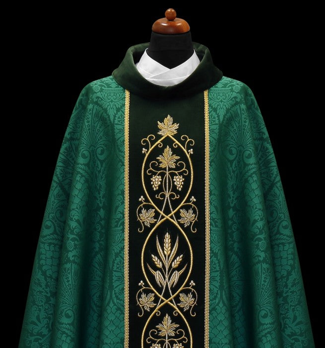Embroidered Velvet-Panel Chasuble | 100% Polyester | All Colors | Made in Poland