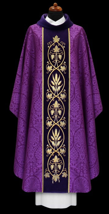 Embroidered Velvet-Panel Chasuble | 100% Polyester | All Colors | Made in Poland
