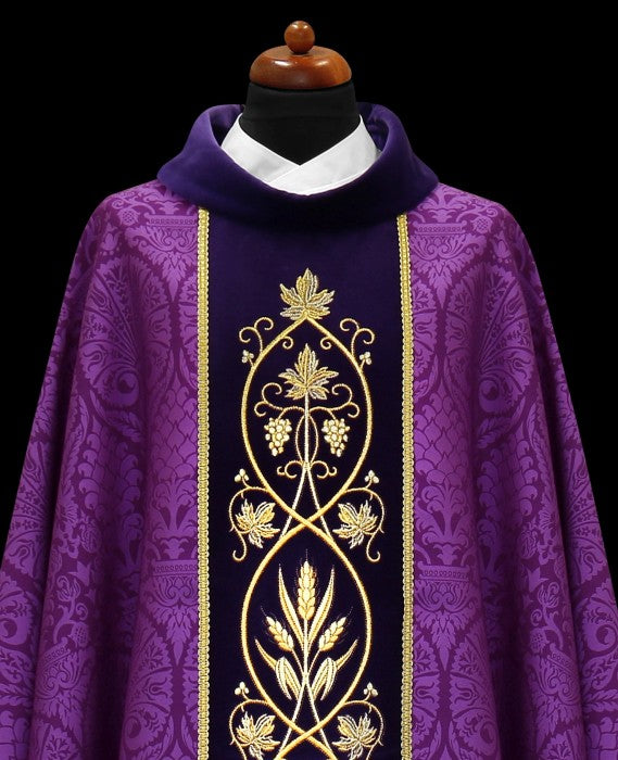 Embroidered Velvet-Panel Chasuble | 100% Polyester | All Colors | Made in Poland