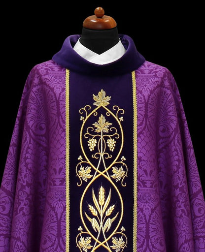 Embroidered Velvet-Panel Chasuble | 100% Polyester | All Colors | Made in Poland
