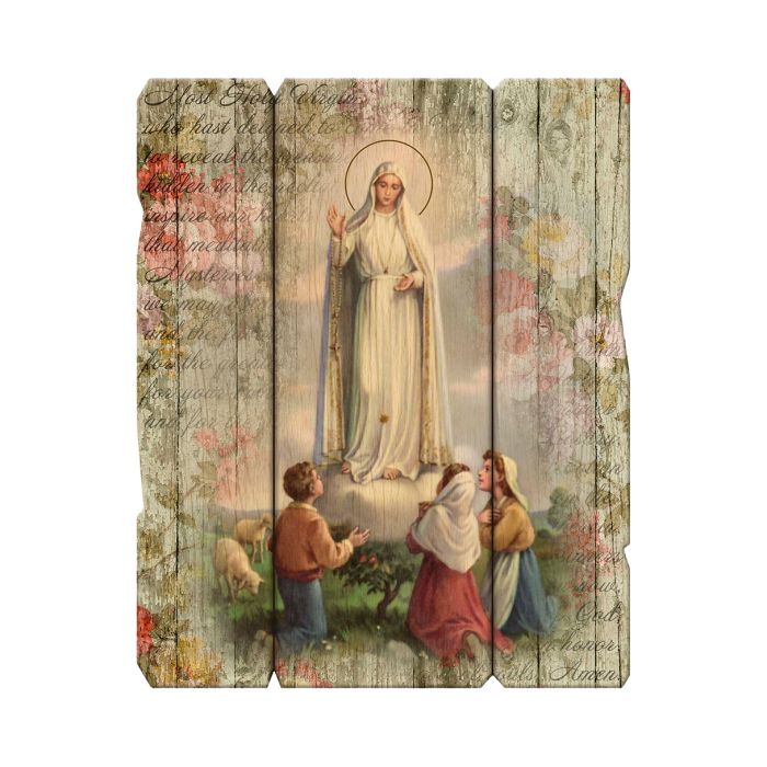 Our Lady of Fatima Large Vintage Wooden Plaque