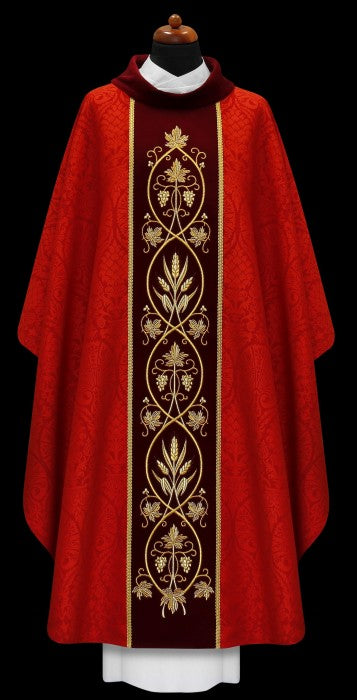Embroidered Velvet-Panel Chasuble | 100% Polyester | All Colors | Made in Poland
