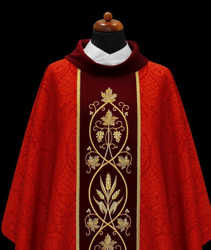 Embroidered Velvet-Panel Chasuble | 100% Polyester | All Colors | Made in Poland