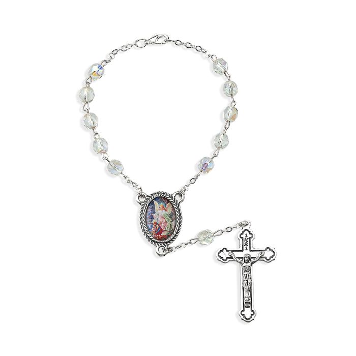 Guardian Angel Crystal Bead Auto Rosary