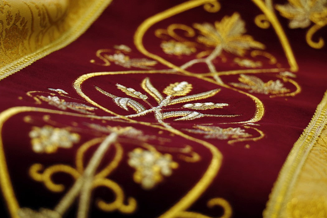 Embroidered Velvet-Panel Chasuble | 100% Polyester | All Colors | Made in Poland