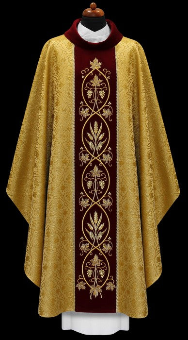 Embroidered Velvet-Panel Chasuble | 100% Polyester | All Colors | Made in Poland