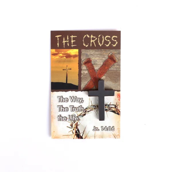 Hematite Rock Pocket Cross with "The Cross" Holy Card