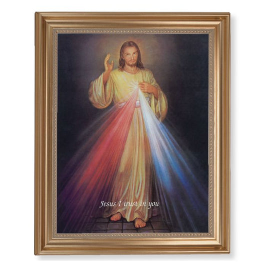 Gold Leaf Antique Finished Frame with Divine Mercy