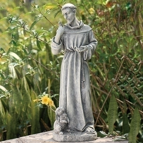 24" St. Francis with Bird & Bunny Garden Statue