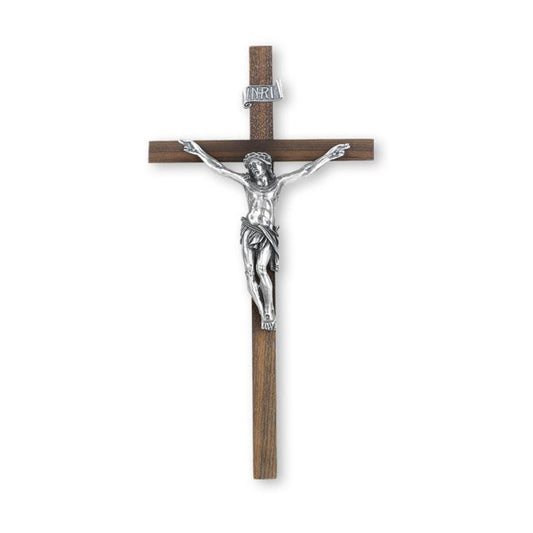 Walnut Cross with Antique Fine Pewter Corpus