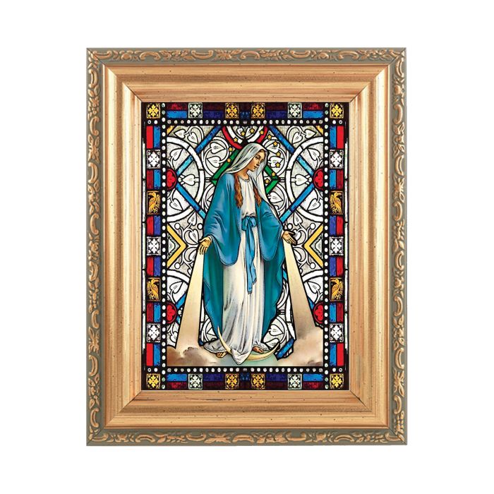 5.5" x 7" Antique Gold Frame with Stained Glass Art