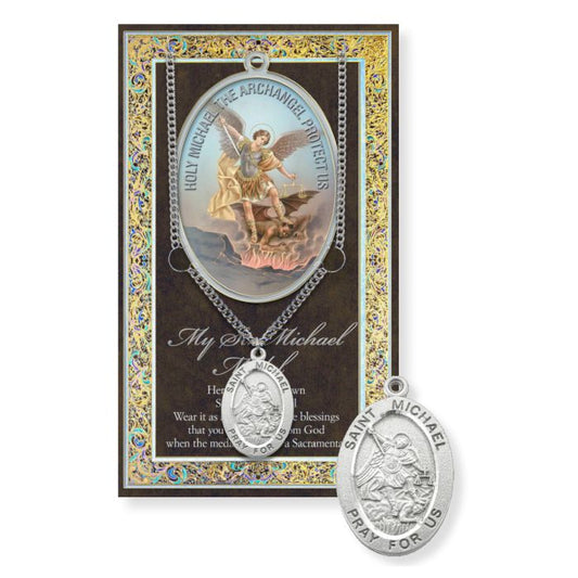 Saint Michael Medal with Chain and Biography