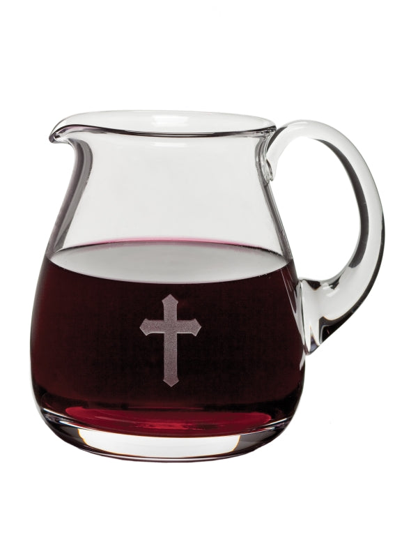 Open Mouth Glass Flagon w/ Etched Cross Design | 37oz, 6"