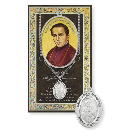 Pewter Saint John Neuman Medal on a 24" Stainless Steel Chain
