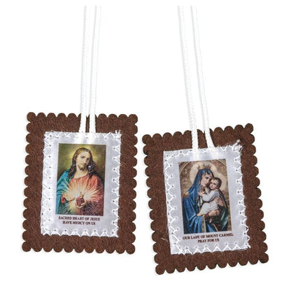 Large Brown Felt Scapular with Cloth Image