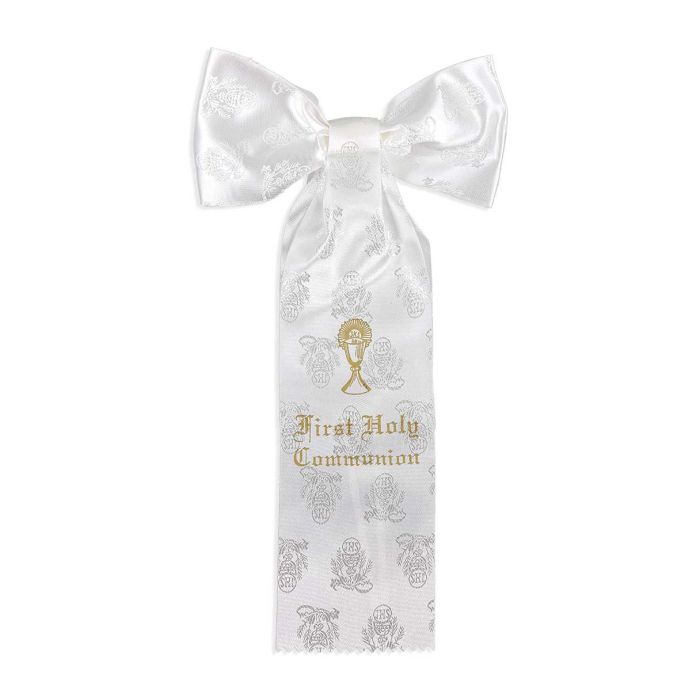 First Communion Arm Bow with Chalice, Wheat and Grape Embroidery