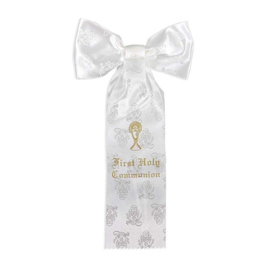 First Communion Arm Bow with Chalice, Wheat and Grape Embroidery