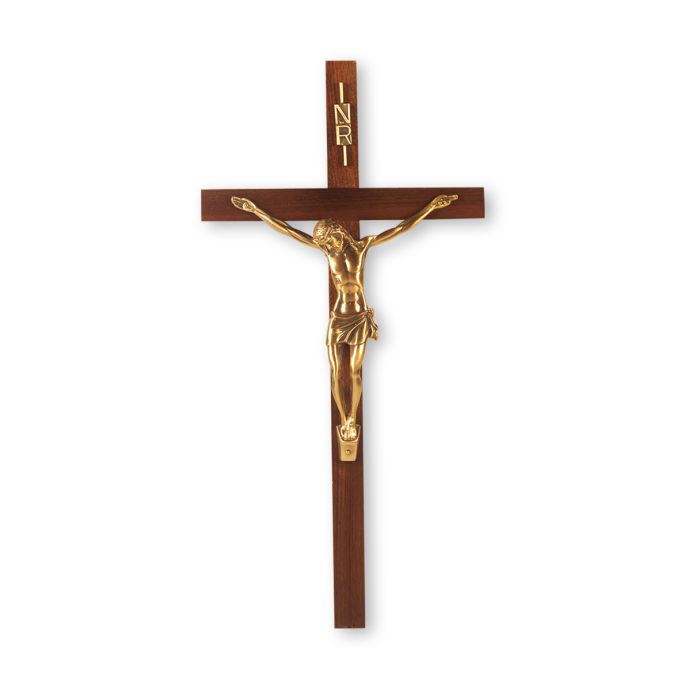 Walnut Wood Crucifix with Museum Gold Finish Corpus