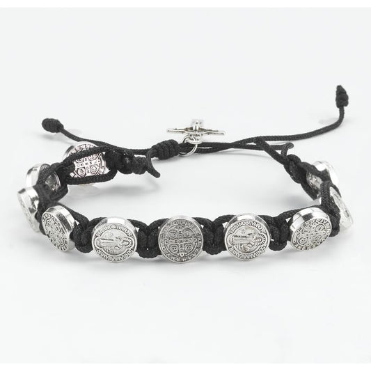 Silver Oxidized Saint Benedict Medal Beads Knot Bracelet