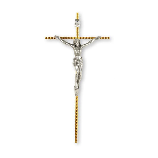 Hammered Gold Tone Cross with Antiqued Silver Corpus