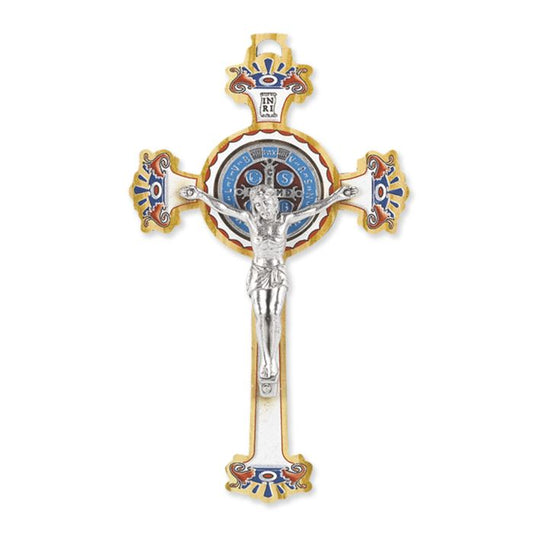 St. Benedict Painted Wood Laser Cut Crucifix