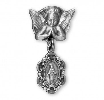Angel With Wings Pin with Fancy Enameled Miraculous Medal