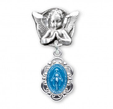Angel With Wings Pin with Fancy Enameled Miraculous Medal