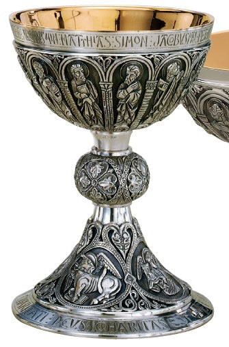 #AS-197 Twelve Apostles Chalice | 7", 14oz. | Silver Plated | Gold Lined