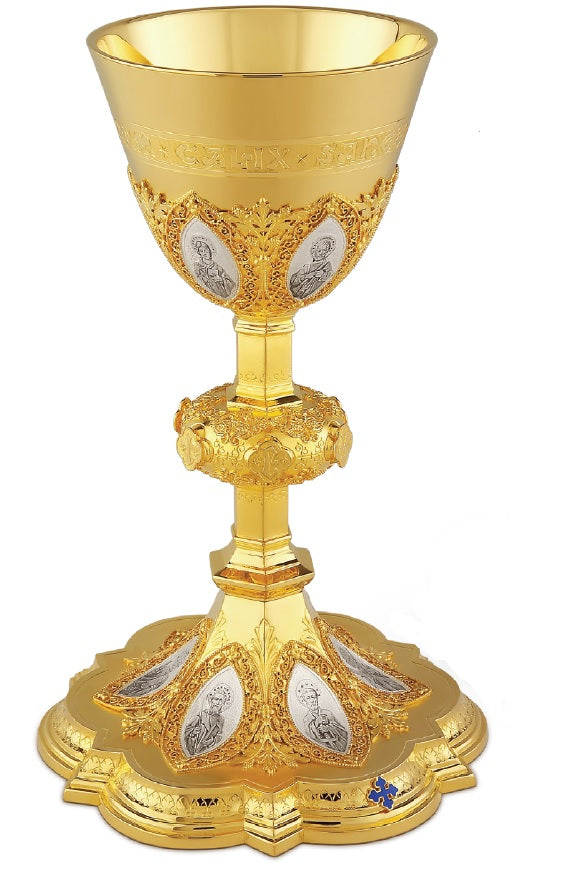 The Apostle's Chalice & IHS Well Paten | 9-3/4", 11.5oz. | 24K Gold Plated | Made in Poland