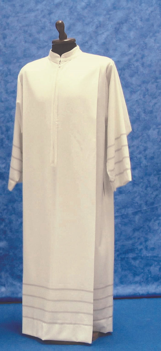 #090/07 Embroidered Alb | Front Zipper | Pure Mixed Wool
